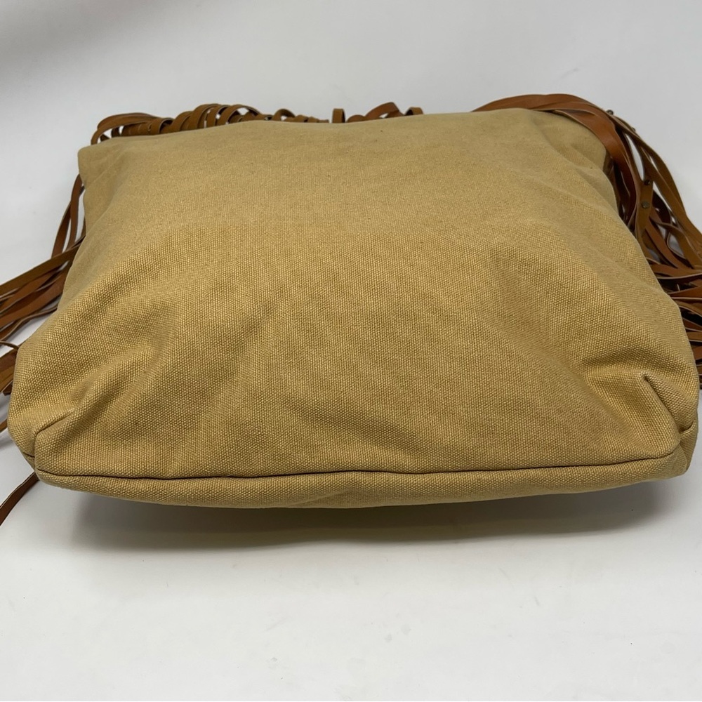 Charming Charlie Ryder Studded Fringe Purse Shoulder Bag Brown Canvas Boho - Picture 7 of 16